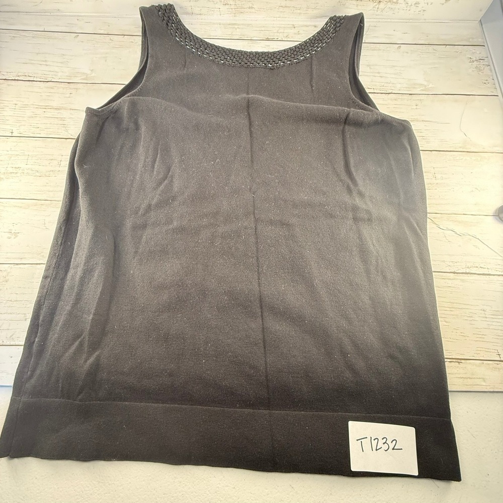 Ann Taylor Black Sleeveless Knit Top Crochet‎ Neckline Shell Womens Large L
